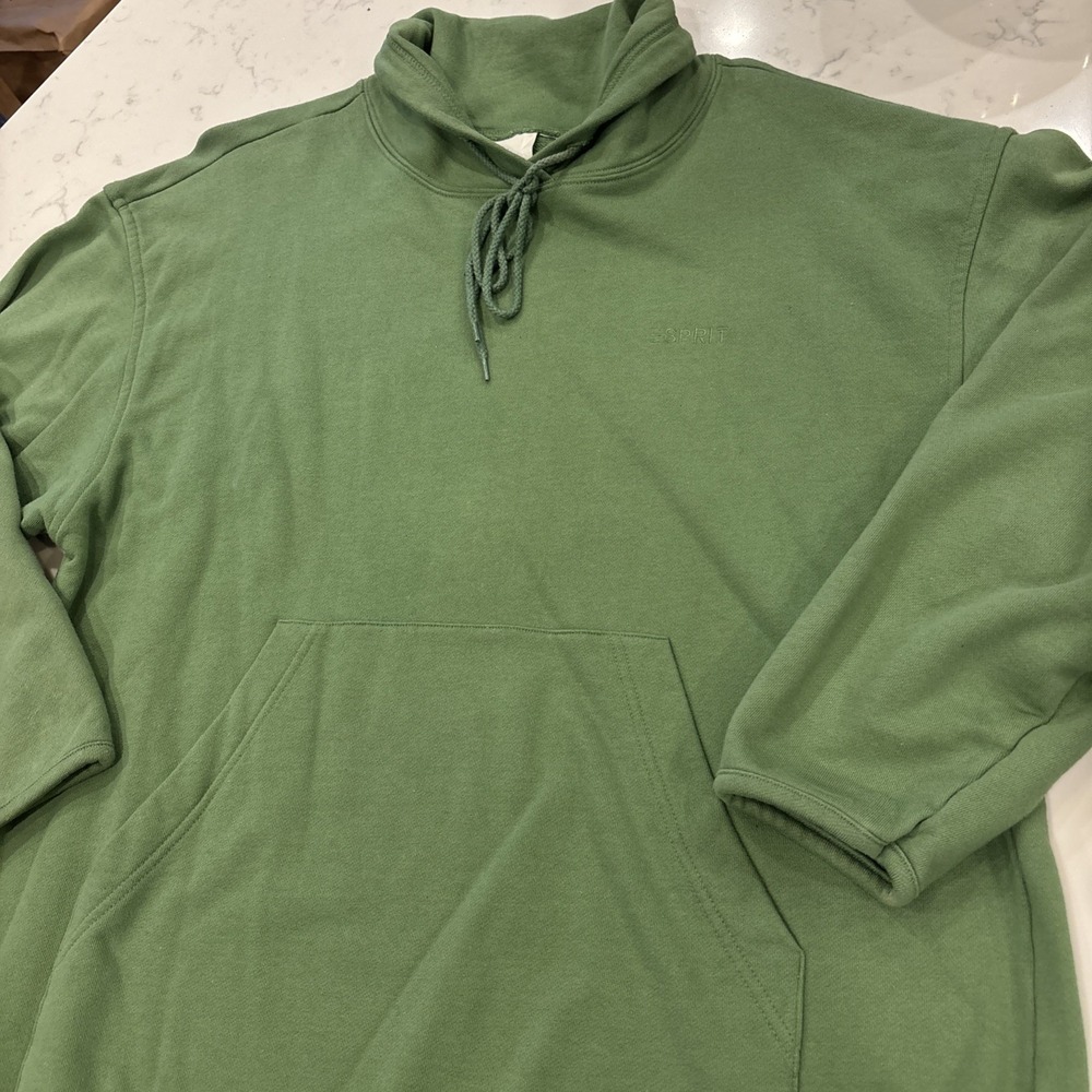 Esprit Sport Sweatshirt Shawl Collar Drawstring Front Pocket Green Cozy SZ LG